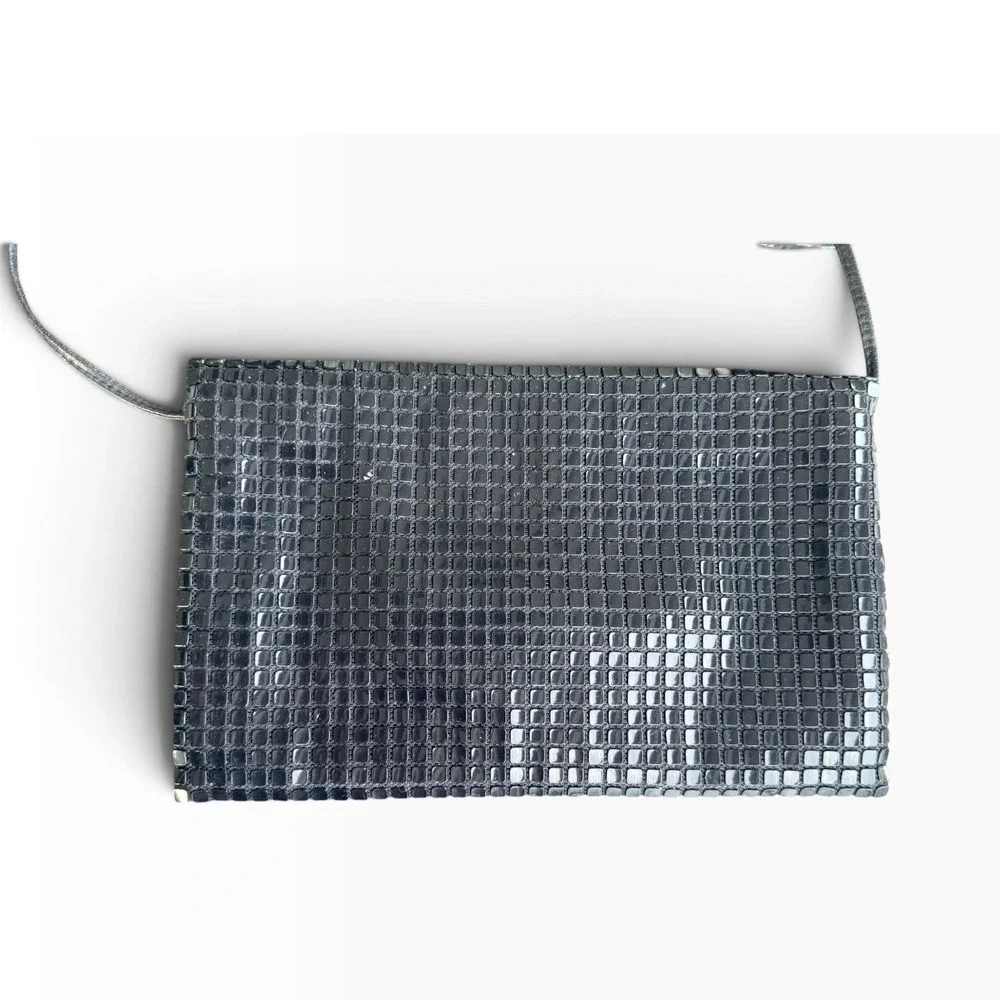 Vintage 80s Black Metal Mesh Envelope  Shoulder Evening Clutch Purse retro
